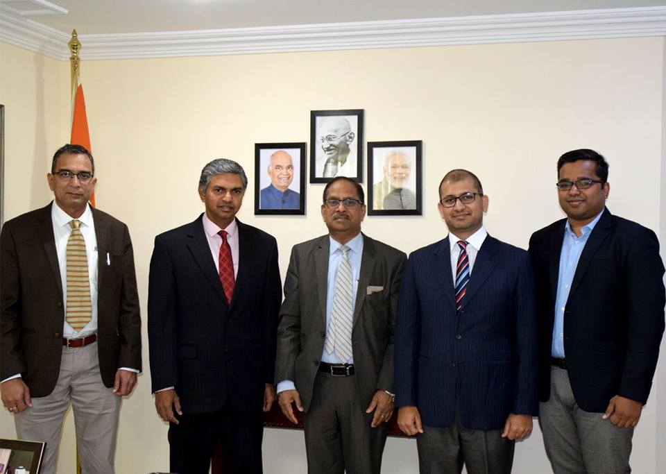 TCIL CMD Mr. A Seshagiri Rao in a meeting with Ambassador Mr. P. Kumaran and 1st Secretary Mr. Surinder Bhagat in Qatar on 31st March 2018